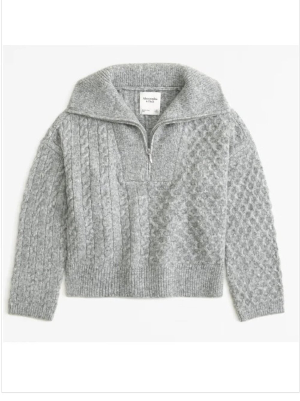 Abercrombie & Fitch Merino Wool Blend Cable Half Zip Pullover Sweater Gray M